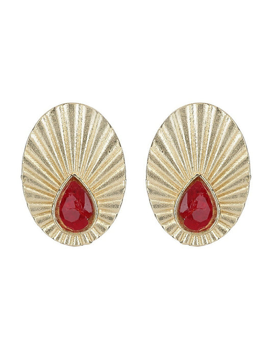 Joban Fashion Women Miny Size Red Stone Matte Gold Earrings | Swadesiicart