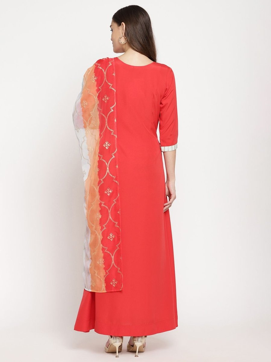 Ahalyaa Wome's Red Crepe Solid Kurta With Dupatta | Swadesiicart