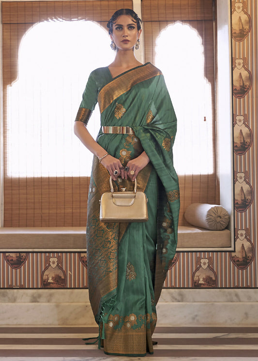 Unique Green Tussar Banarasi Silk Designer Saree - Emponline | Swadesiicart
