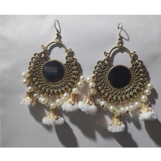 MS Fashion India Half Moon Oxidized Earrings With White Pearls And Hanging White Color Pearl Jhumka | Swadesiicart