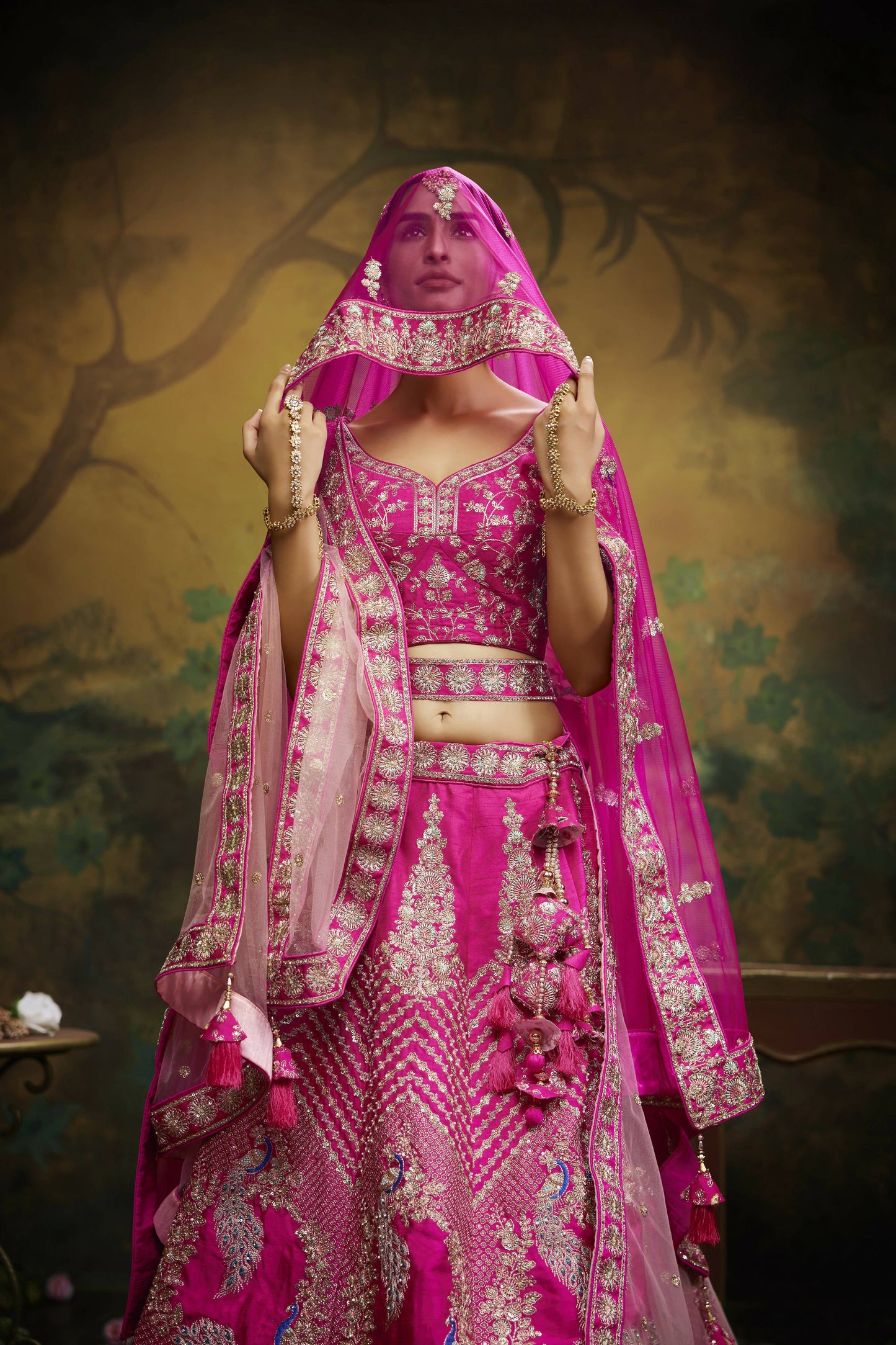 House of Panchhi Pink Pure Silk Moti & Zarkan heavy embroidery Lehenga choli & Dupatta | Swadesiicart