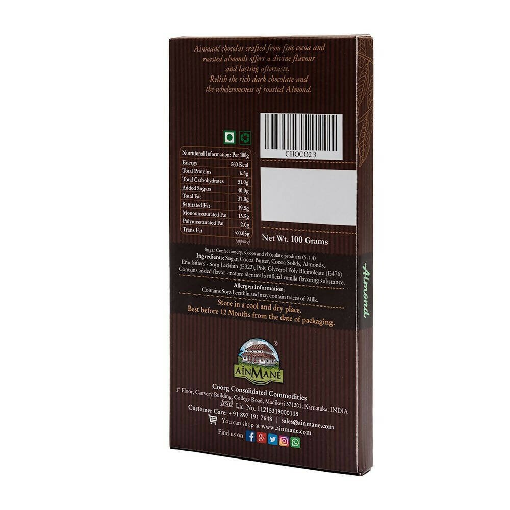 Ainmane Almond Dark Chocolate 55% Cocoa - Swadesiicart