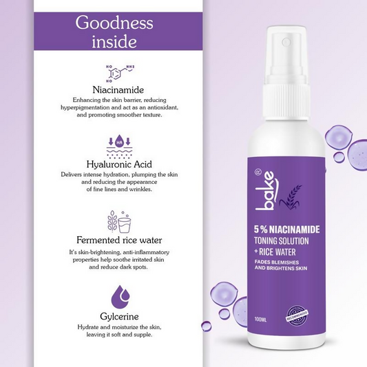 Bake 5% Niacinamide Toner With Fermented Rice Water | Swadesiicart