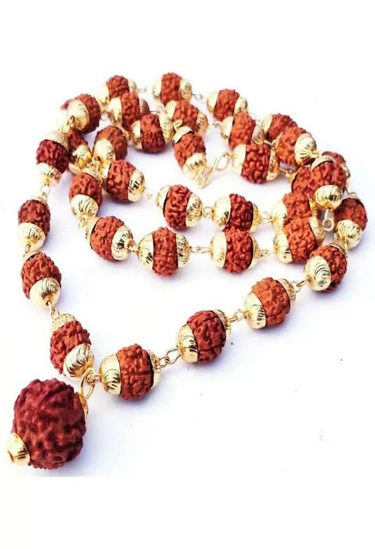 Mominos Fashion Joharkamal Gold-Polished Statement Rudraksha Mala Long Necklace (Golden) | Swadesiicart
