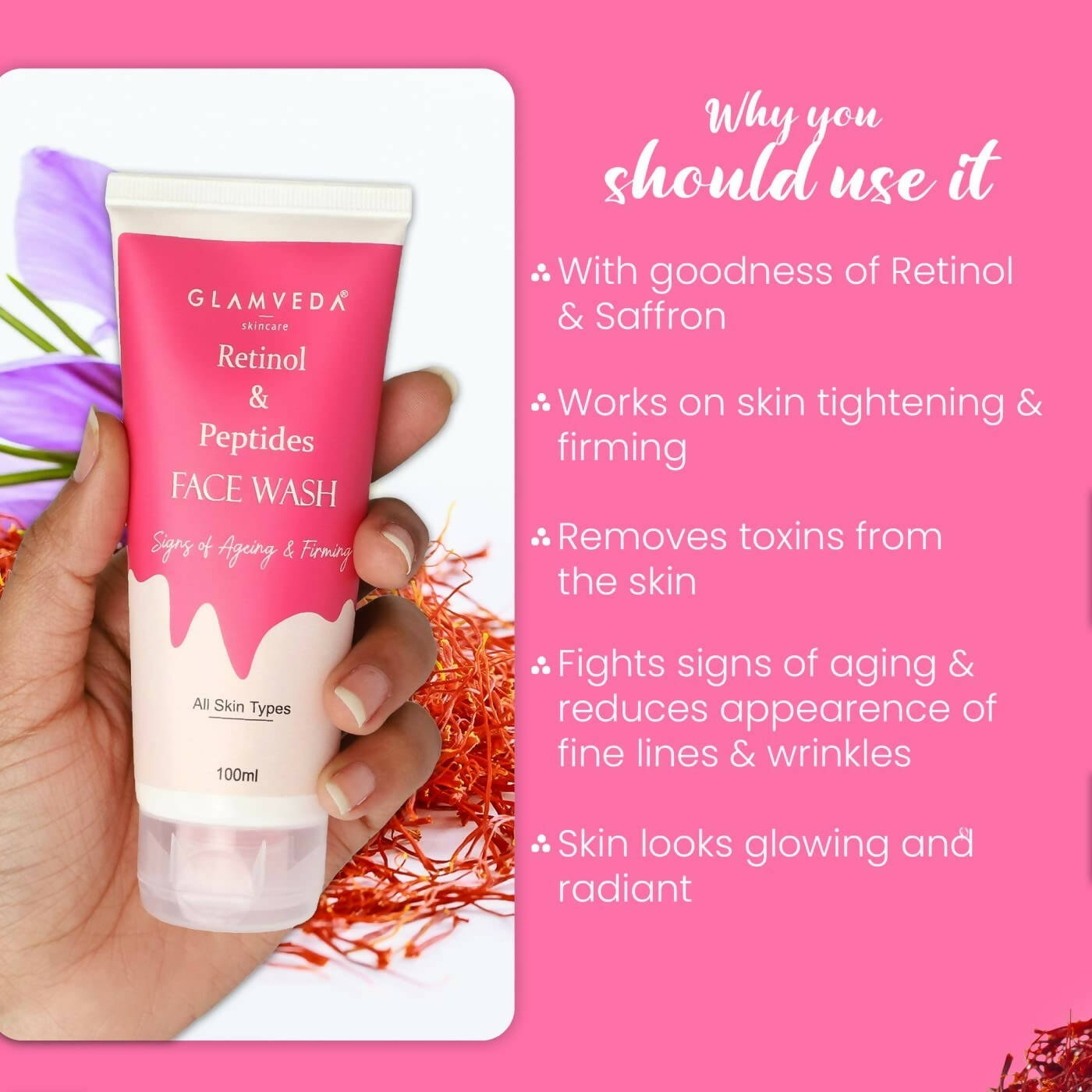 Glamveda Retinol & Peptide Anti Ageing Face Wash - Swadesiicart