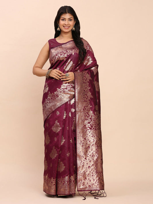 Astita Banarasi Silk Purple Saree | Swadesiicart