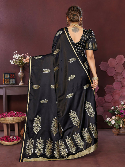 Joban Fashion Black Floral Motifs Banarasi Silk Sarees | Swadesiicart