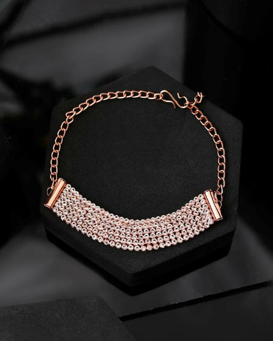 VOJ Gold-Polished AD Studded Multi Layar Charm Bracelet - VOJ (Valley Of Jewellery)