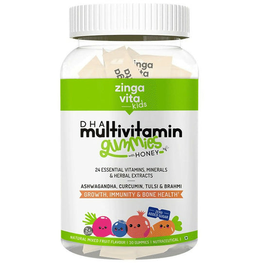 Zingavita DHA Multivitamin Gummies with Honey for Kids (2+ yrs) - Mixed Fruit | Swadesiicart