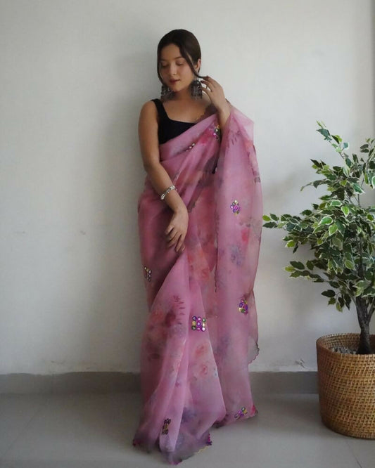 Vamsee Dillagi Light Pink Organza Saree - Swadesiicart