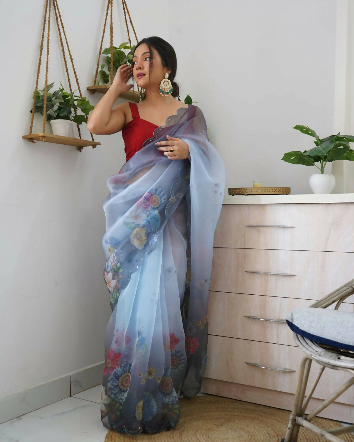 Vamsee Grey Organza Saree - Swadesiicart