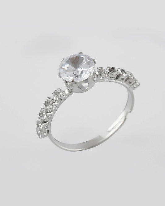 VOJ white CZ-detail Stainless Steel Cubic Zirconia Silver Plated Adjustable Finger Ring | Swadesiicart