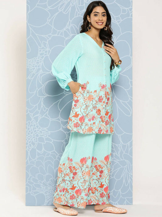 Ahalyaa Women's Traditional wear Co-ords - Blue - Swadesiicart