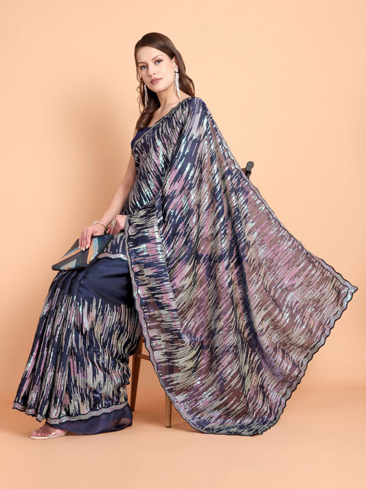 Vamsee Dhavani Navy Blue Georgette Saree - Swadesiicart