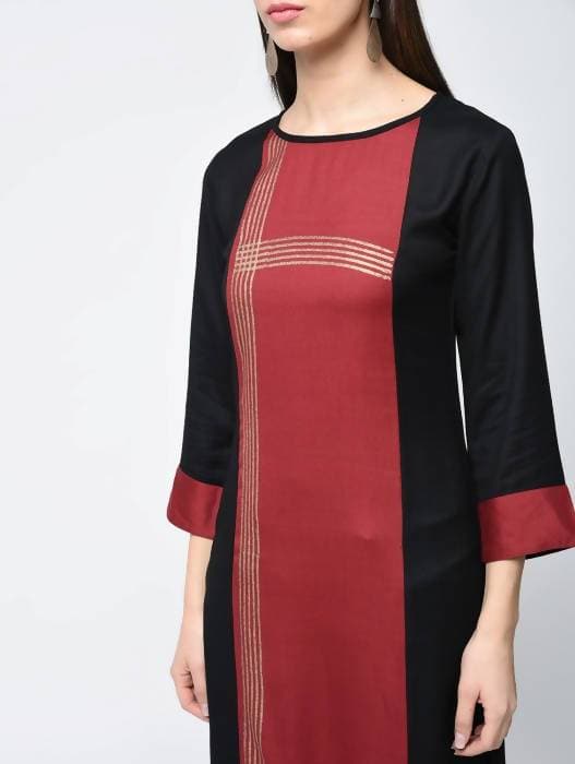 Aniyah Rayon Block Printed Red Color Straight Kurta (AN-115K) - Swadesiicart