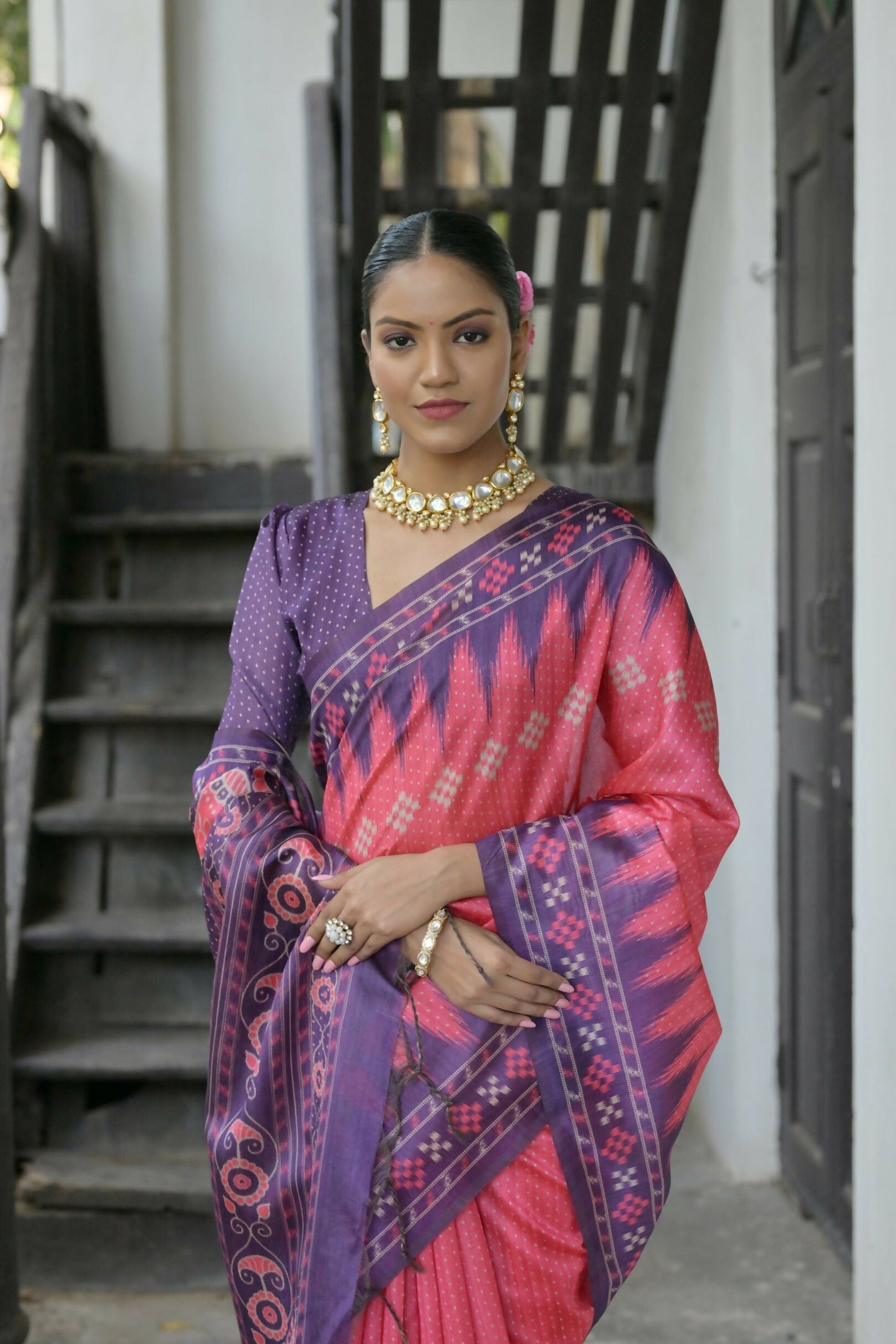Vishnu Weaves Women's Rani Soft Tussar Silk Saree with Blouse - Swadesiicart