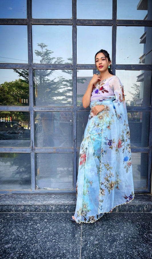 Vamsee Saras Sky Organza Saree - Swadesiicart