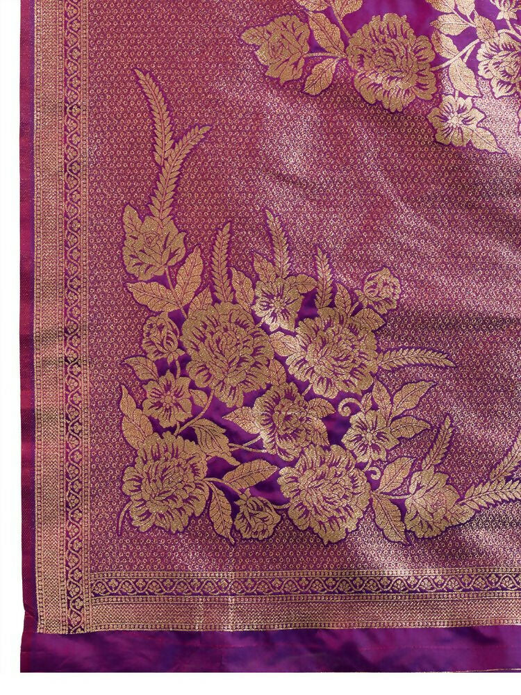 Vishnu Weaves Women's Purple Banarasi Silk Zari Woven Saree with Blouse - Swadesiicart