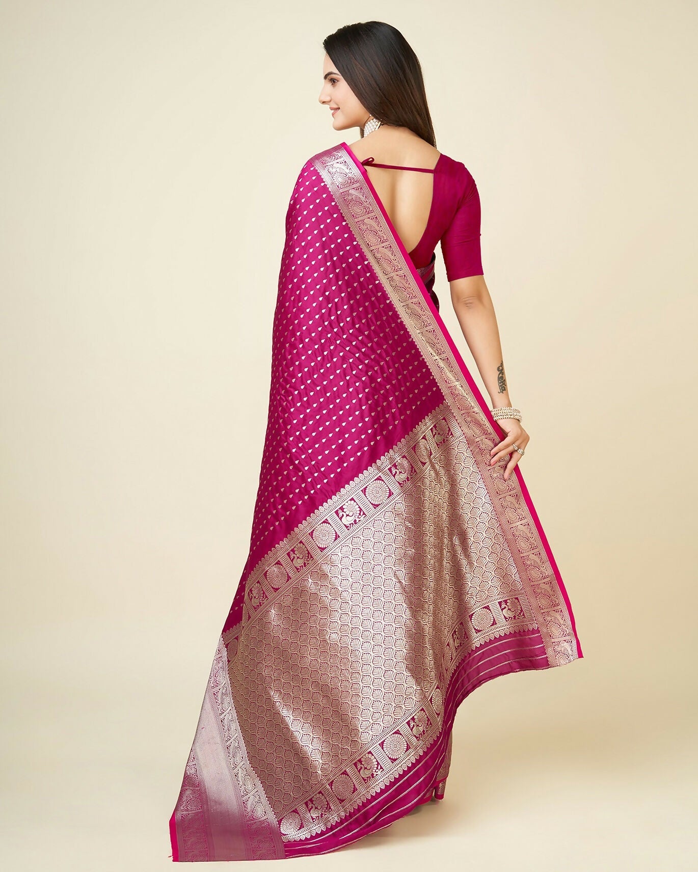 Joban Fashion Rani Pink Small Butti Banarasi Silk Sarees | Swadesiicart