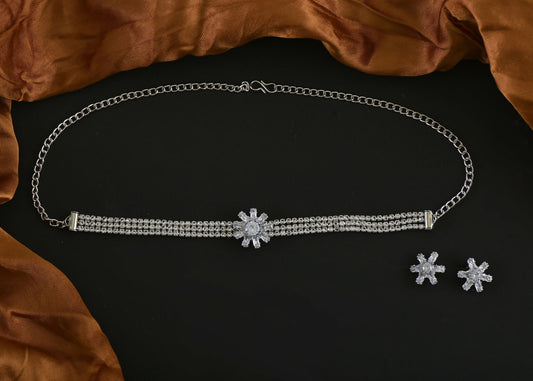 Joban Fashion Women Silver White Ad Necklace Set With Earrings