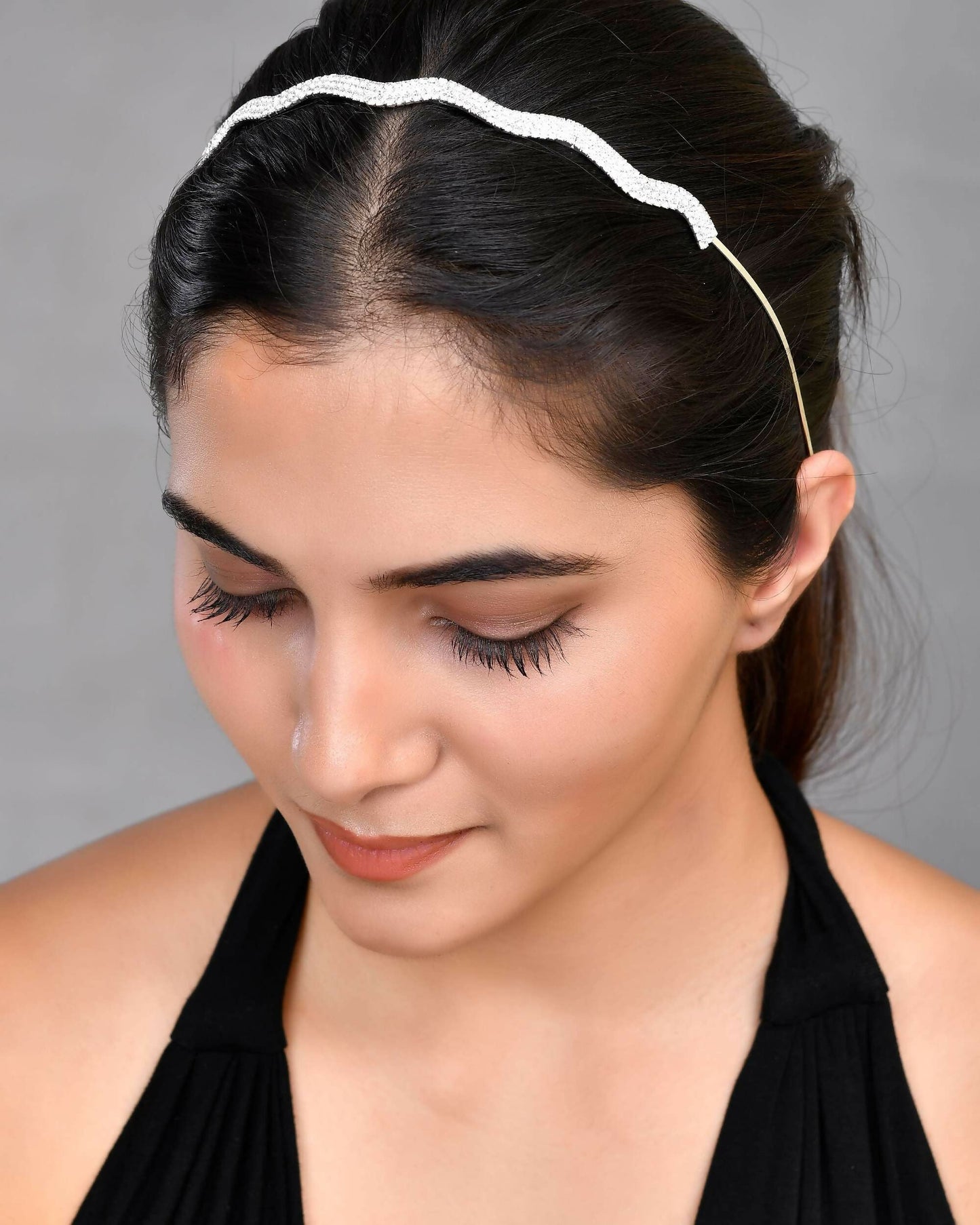 VOJ Silver Plated AD Studded Wave Shaped Hairband | Swadesiicart