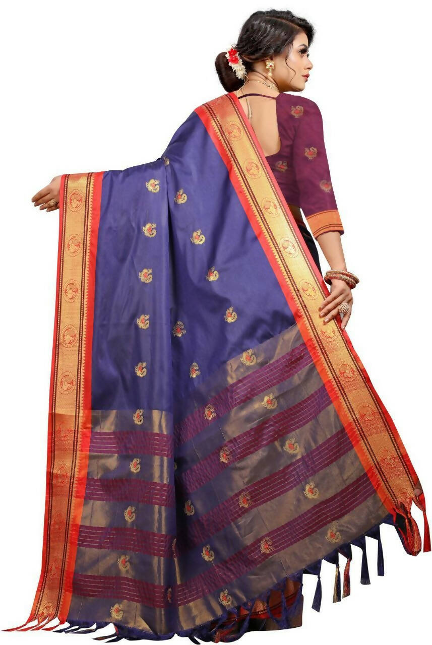DEIANA'S Beautiful Designer Golden zari Soft Lichi Silk Saree - Purple - Swadesiicart