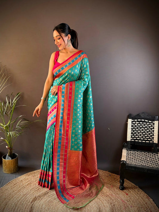Joban Fashion Pink Butti Banarasi Silk Sarees | Swadesiicart