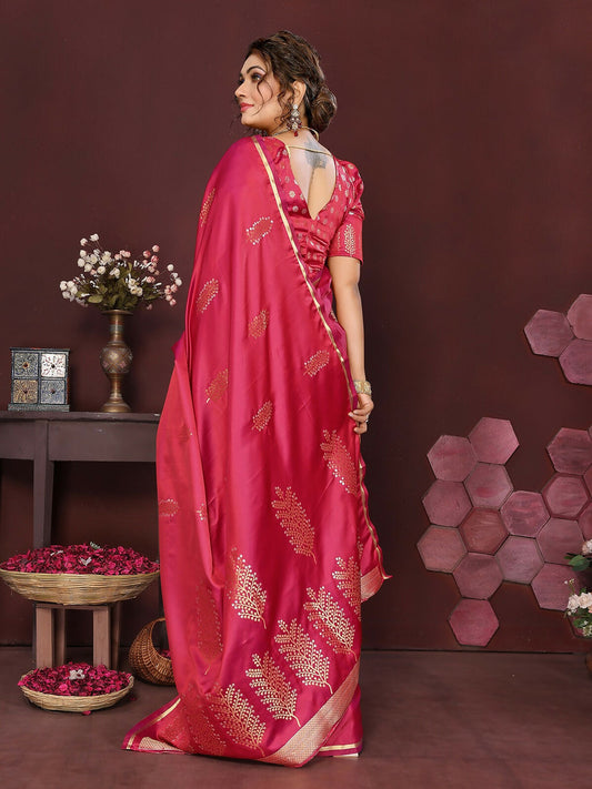 Joban Fashion Pink Floral Motifs Banarasi Silk Sarees | Swadesiicart