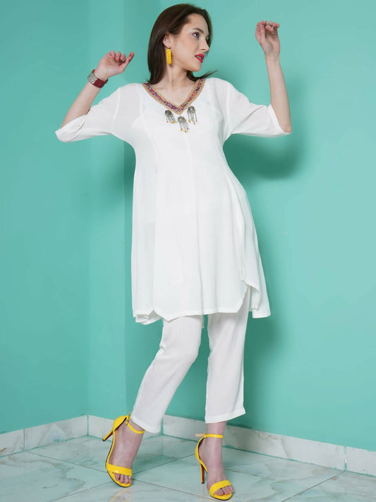 Women Republic White Rayo N Crepe Coord Set - Swadesiicart