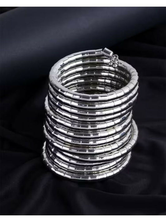 NVR Women Handmade Silver Plated Spiral Bangle