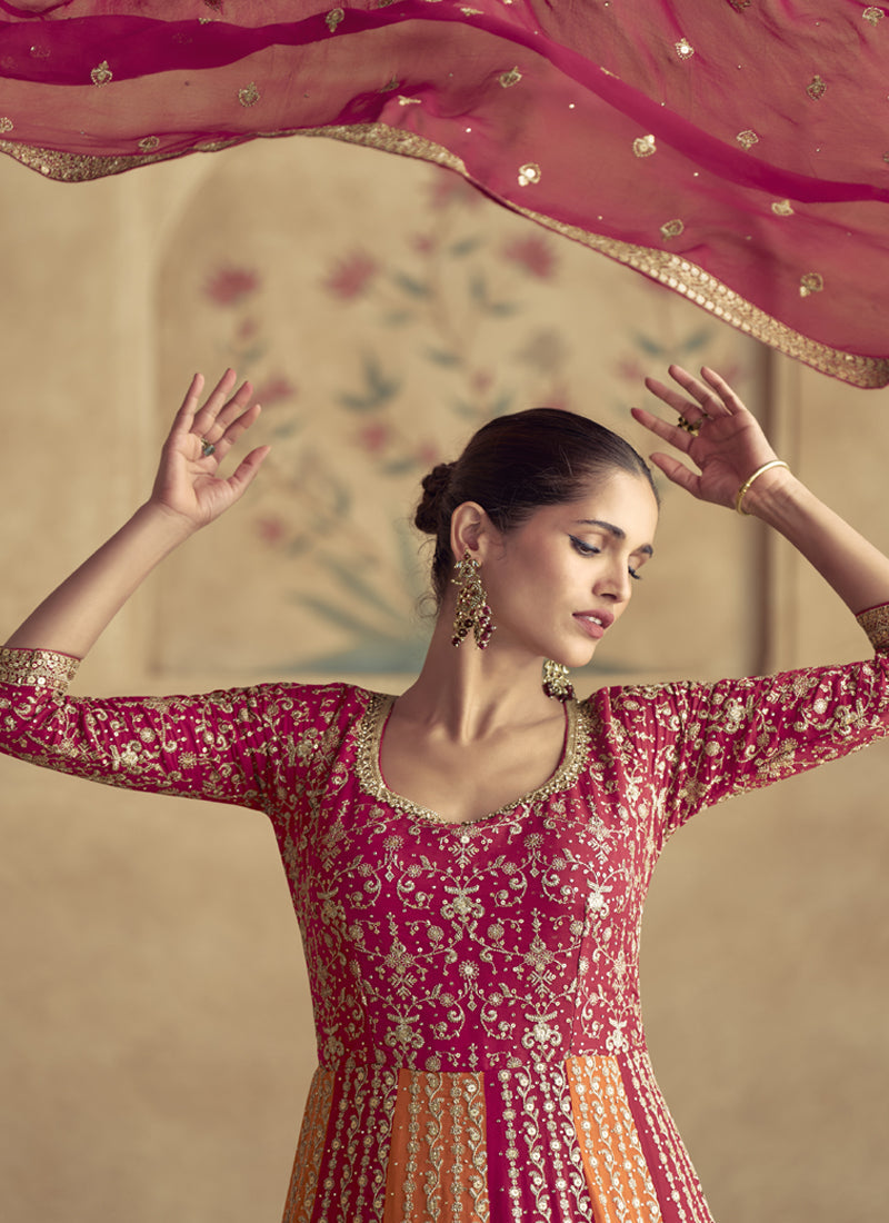 Vegaa Fashion Red Real Georgette Embroidered Anarkali Suit - Swadesiicart