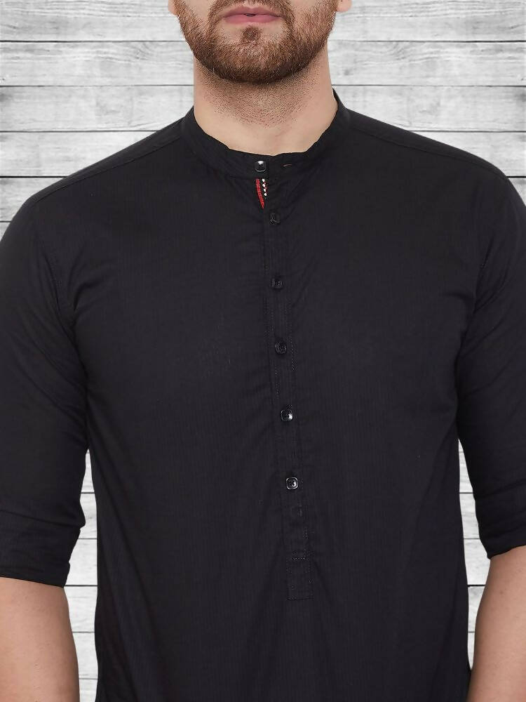 Even Apparels Pure Cotton Black Short Kurta - Black | Swadesiicart