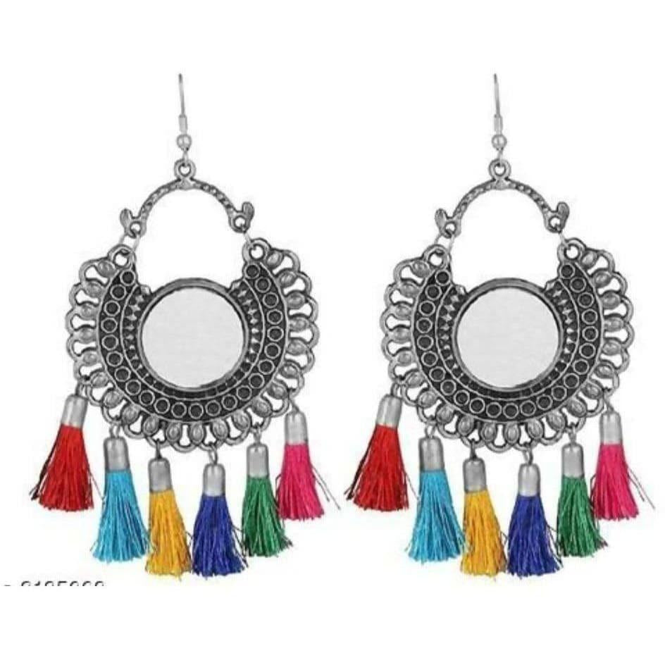 MS Fashion India Bohemian Style Silver Oxidized Earrings With Multi Color Tassels | Swadesiicart