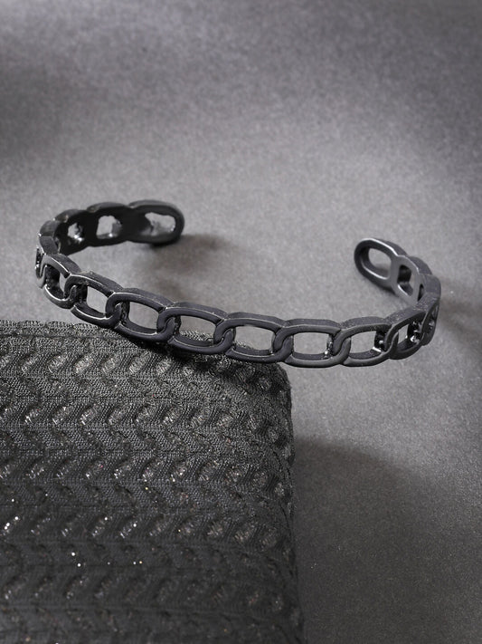 NVR Men's Set of 2 Silver & Black Rhodium-Plated Metal Cuff Bracelet - Swadesiicart