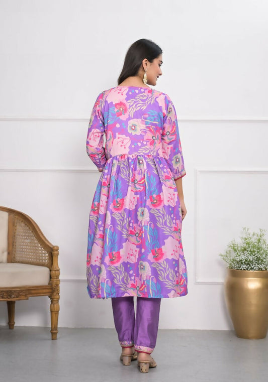 Lavender Muslin silk Embroidery with Thread and sequence Stitched Suit With Dupatta - Tanisha | Swadesiicart