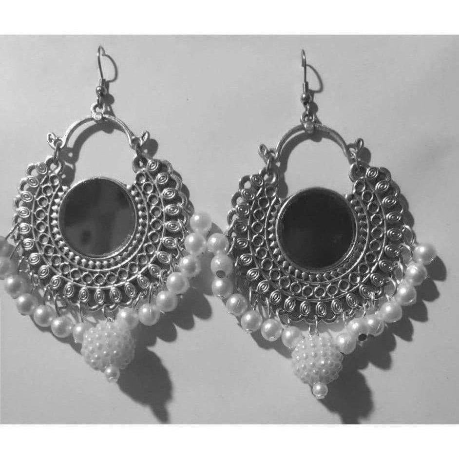 MS Fashion India Half Moon Oxidized White Pearls Silver Earrings | Swadesiicart