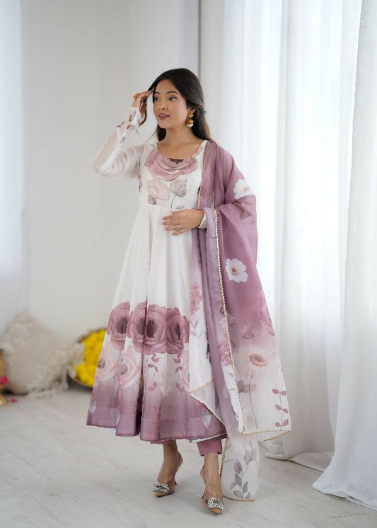 Joban Fashion Onion Pink Kurta Set Organza Sequin Embroidery Work