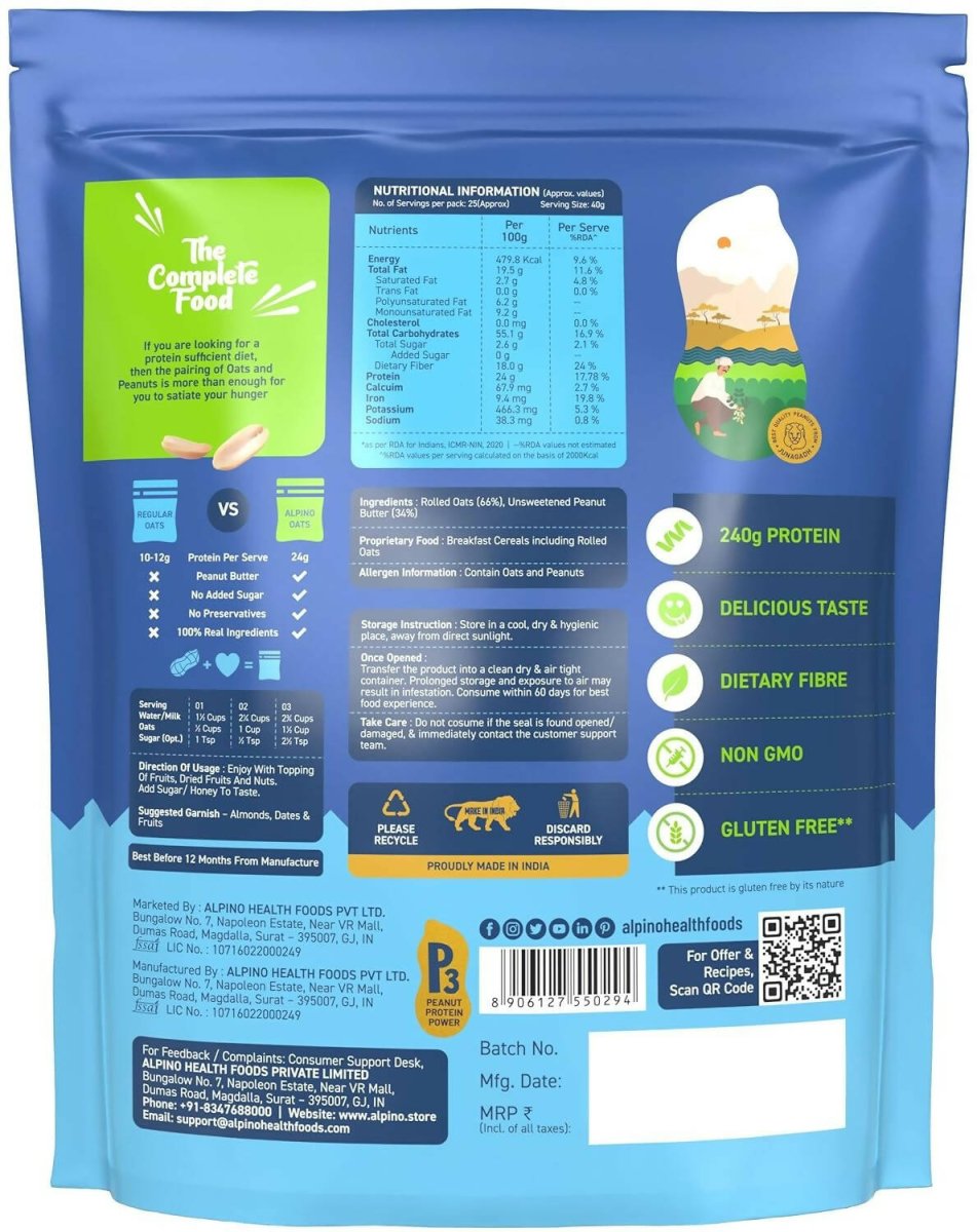 Alpino High Protein Super Rolled Oats Unsweetened | Swadesiicart