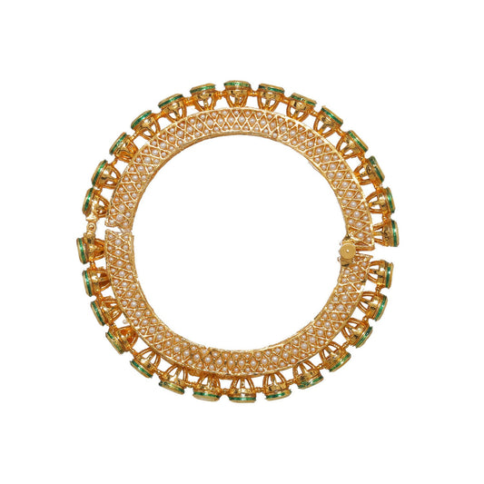 Kundan and Pearl Studded Bangle (Gold) - Ruby Raang