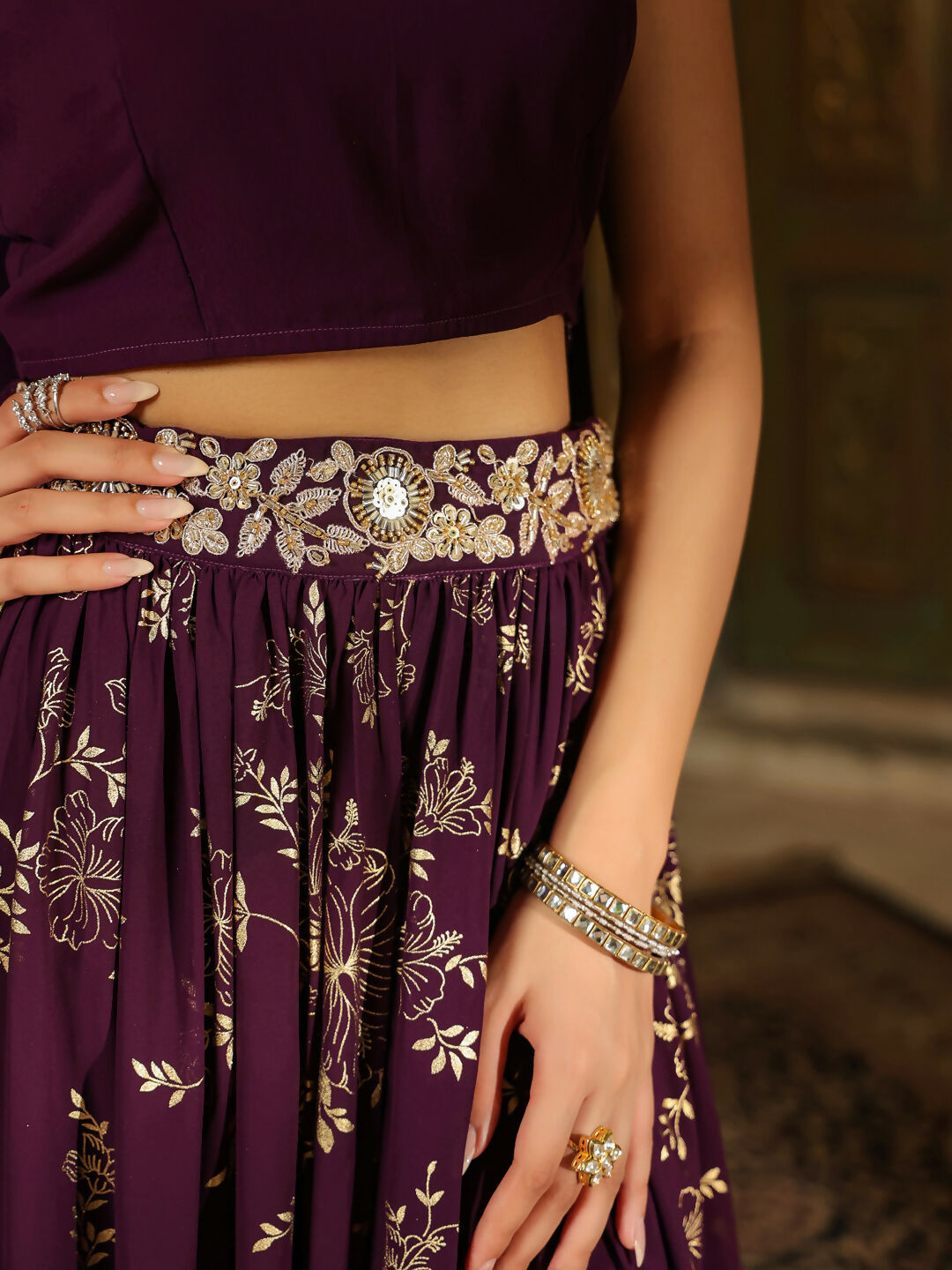 Janasya Purple Georgette Solid Lehenga Choli Dupatta | Swadesiicart