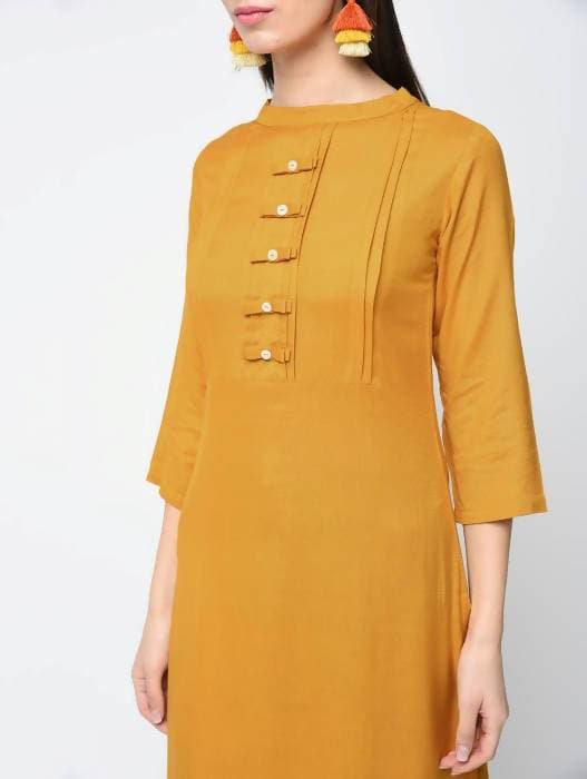 Aniyah Rayon Solid Straight Mustard Color Kurta (AN-110K) - Swadesiicart