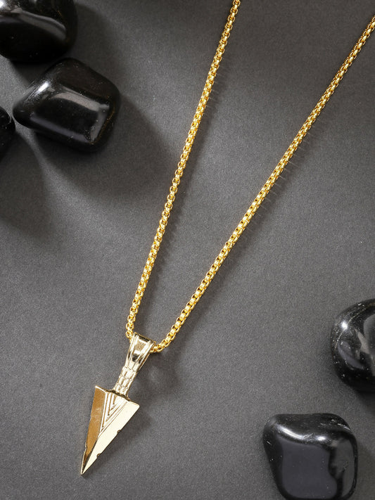 NVR Men's Gold-Polished Arrow-Shaped Pendant With Chain - NR Retail-NVR