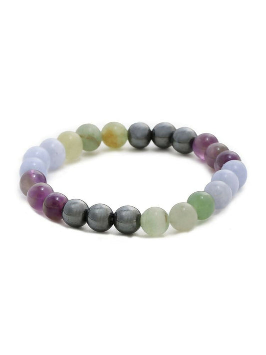 Red Carnelian, Amathyst Multicoloured Brown and Black Round crystal Beads Elastic Bracelet - Ruby Raang | Swadesiicart
