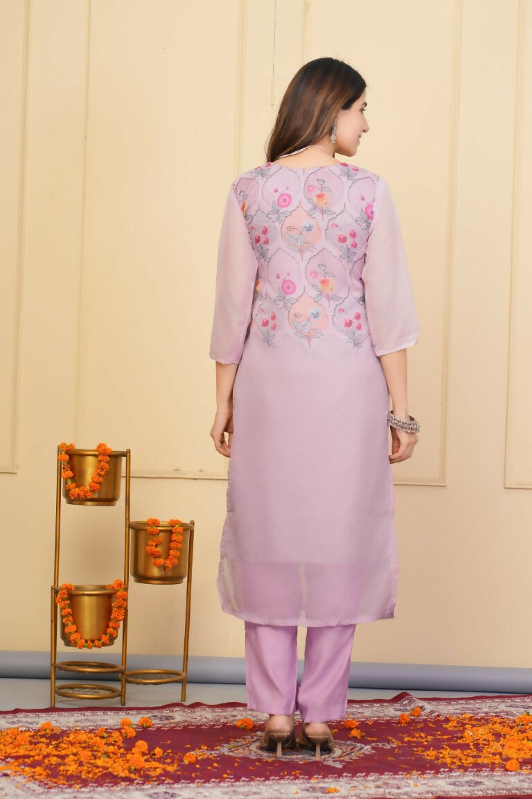Wine Premium Organza Embroidered Stitched Suit With Dupatta - Tanisha | Swadesiicart