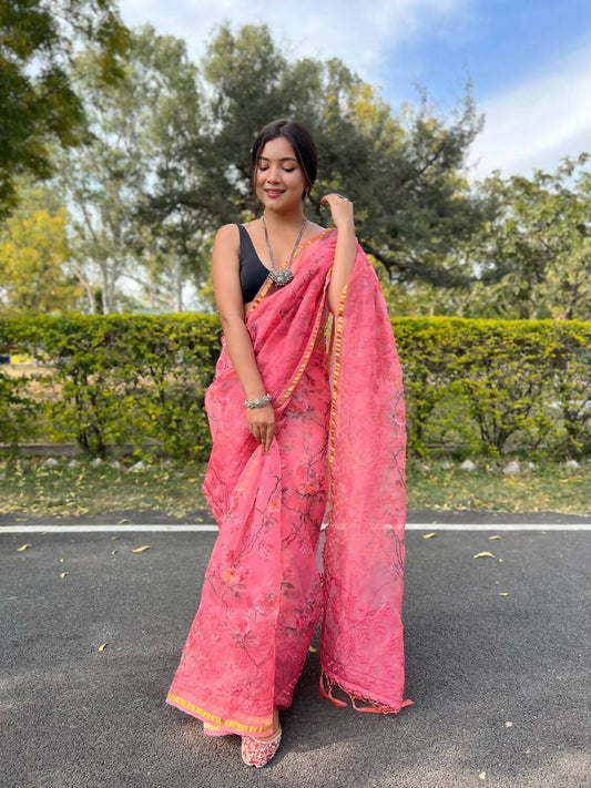 Vamsee Pink Organza Saree - Swadesiicart