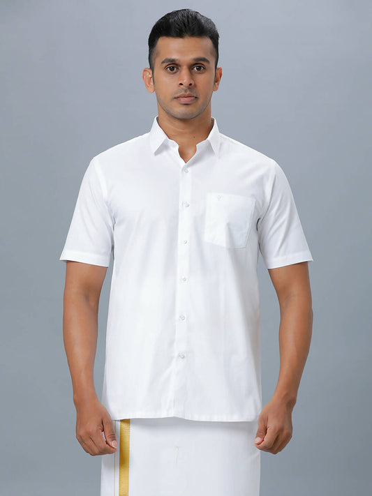 Ramraj Cotton Mens Half Sleeve Formal Poly Cotton White Shirt | Swadesiicart