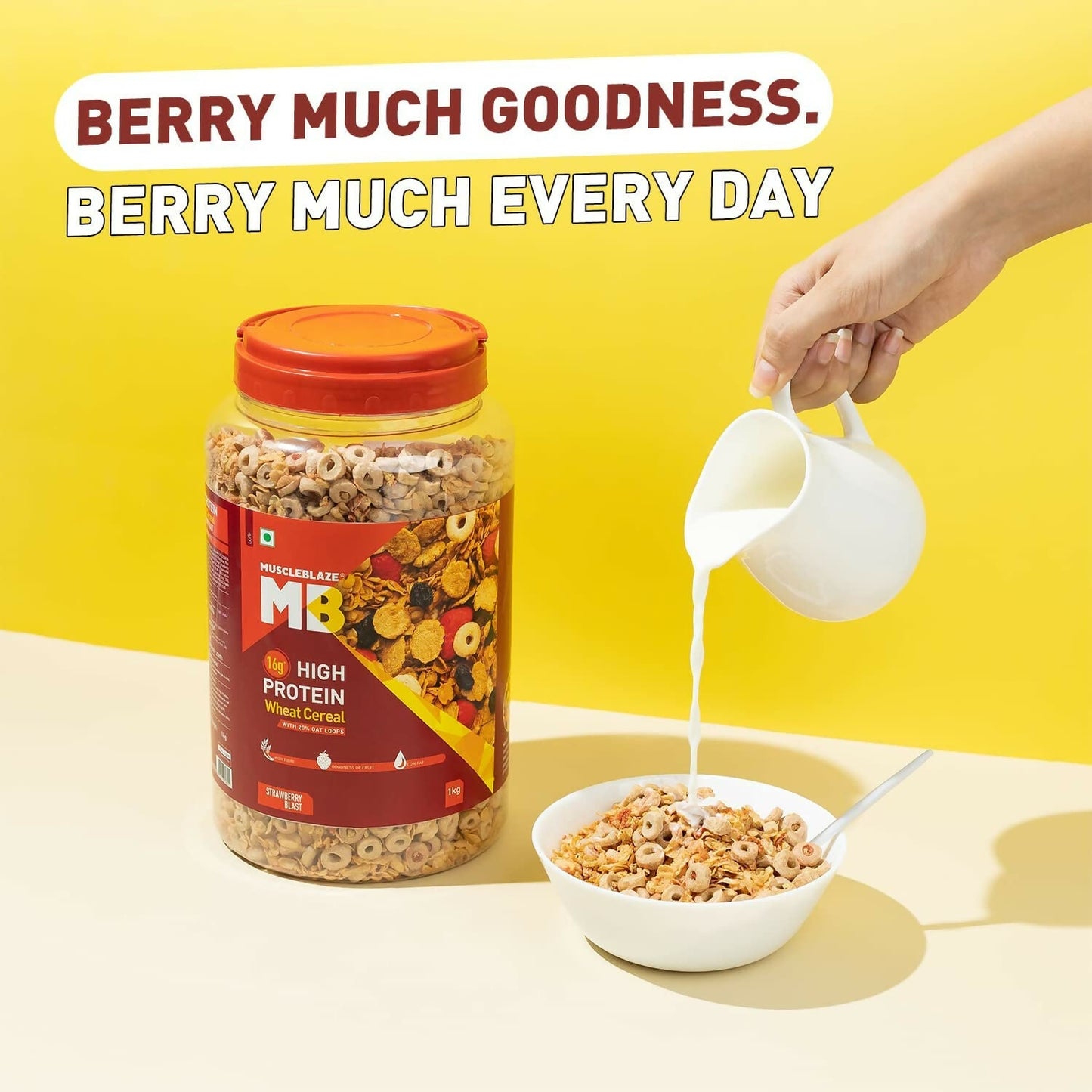 MuscleBlaze 16g High Protein Wheat Cereal - Strawberry Blast - Swadesiicart
