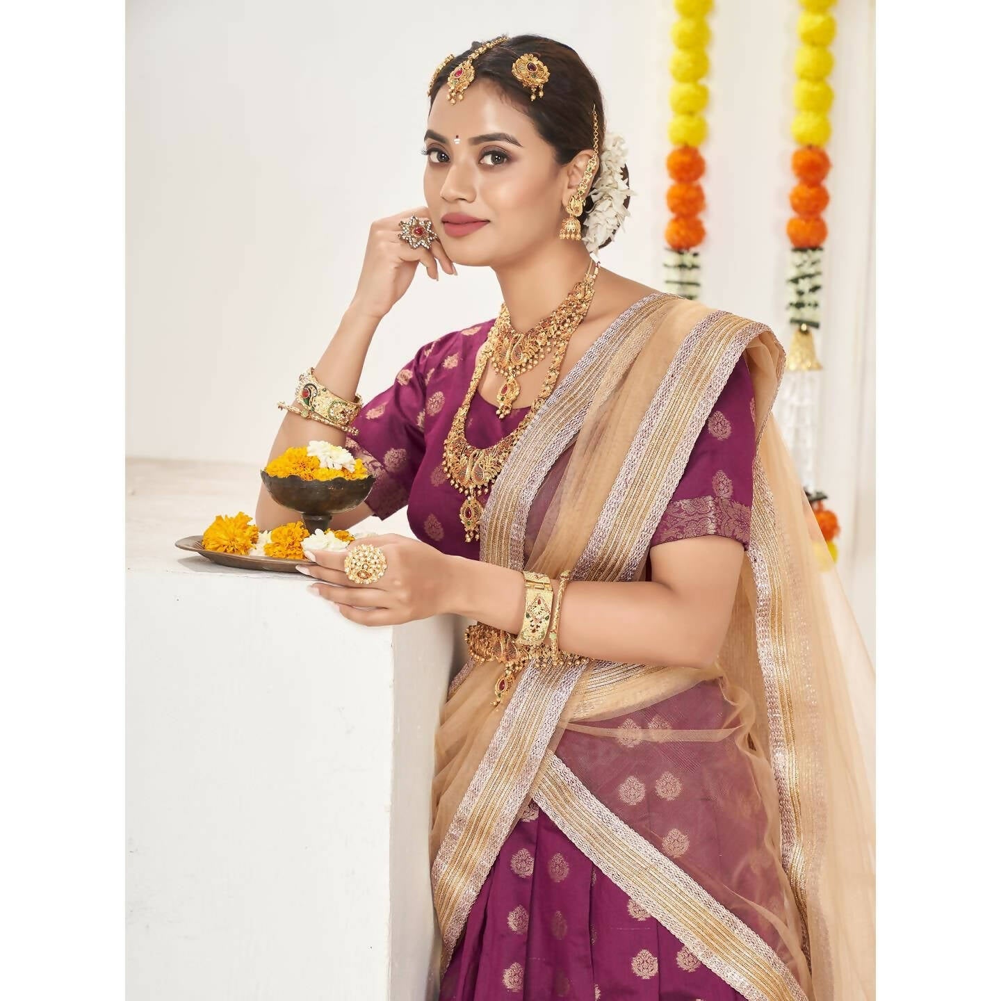 DEIANA'S Beautiful Jackquard Weaving Lehengha Choli - Wine | Swadesiicart