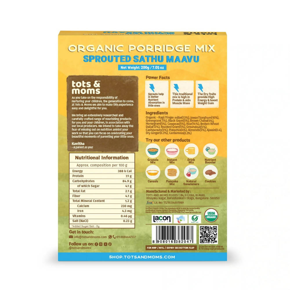 Tots and Moms Organic Sprouted Sathu Mavu Porridge Mix - Swadesiicart