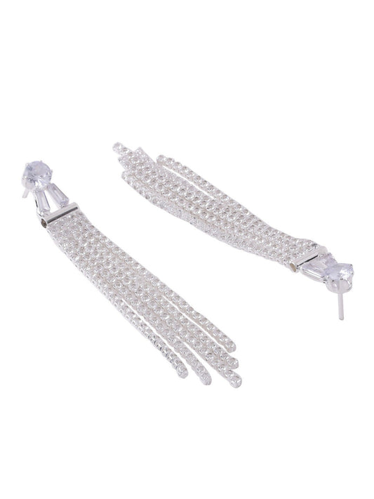 NVR Women Silver Toned Contemporary Drop Earrings | Swadesiicart